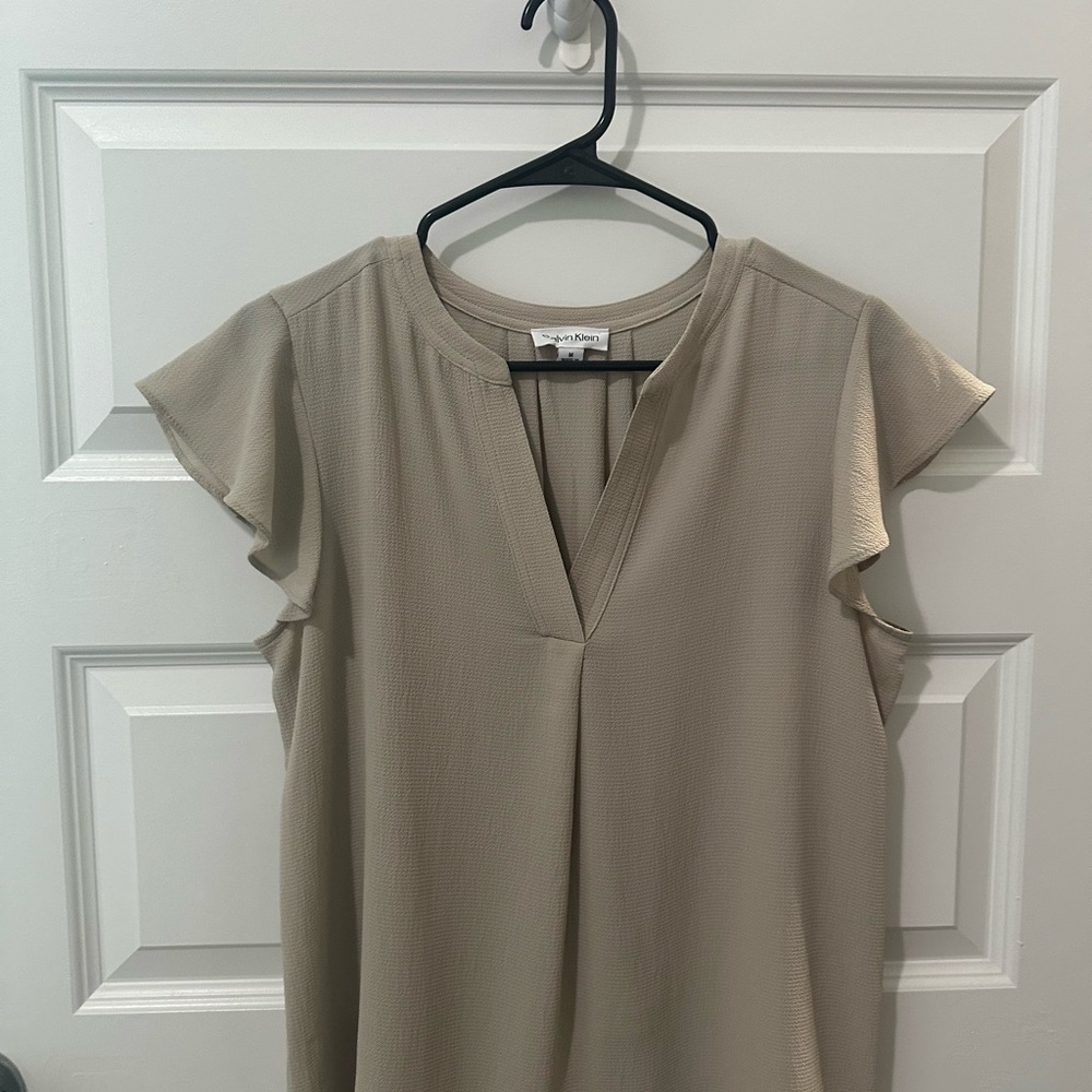 Beige Flutter Sleeve Blouse